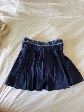 Athleta Navy Pleated Skirt with Branded Waistband